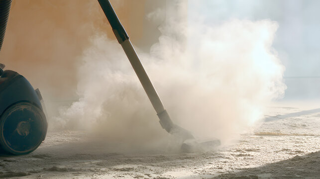 The vacuum cleaner is gathering fine dust during the interior renovation.