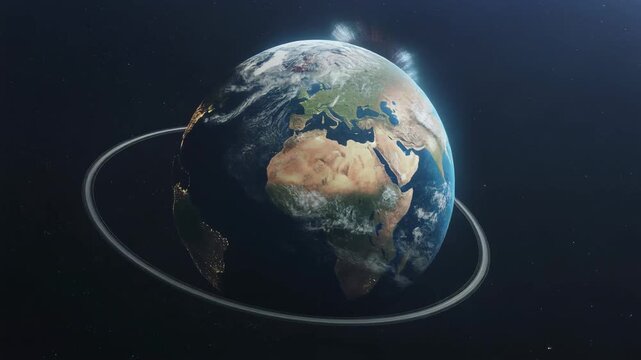 Cinematic Earth with Planetary Rings and Moons 4K Generative AI