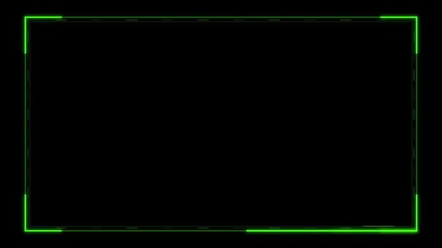 Neon green glowing corner frame border interface animation on black background
