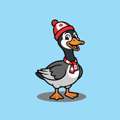 Obraz premium Friendly Canadian Goose Cartoon Character Wearing a Warm Winter Hat and Scarf Illustration