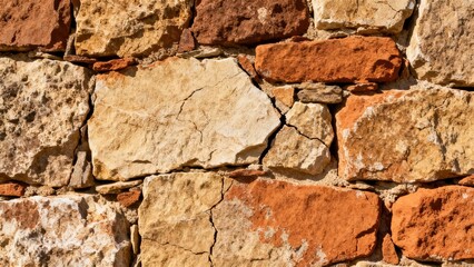 Fototapeta premium of a rustic stone wall with varied earth-toned rocks