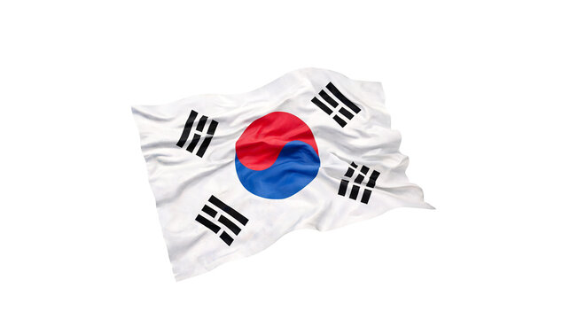 South korean flag, south korea, waving flag, national symbol, realistic fabric texture, patriotic, asia, pride, state emblem, symbol of korea, digital art, high resolution.