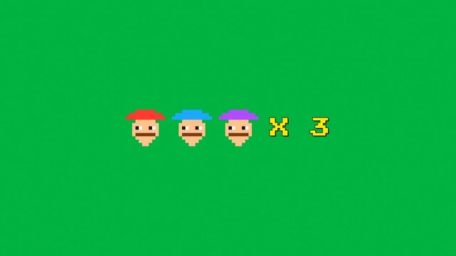 8-Bit Pixel Art Lives Counter UI Element on Green Screen