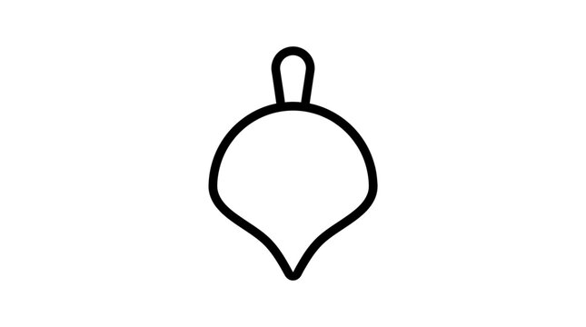 Minimalist black outline of a teardrop shaped christmas ornament featuring a simple loop top rendered in a vector style