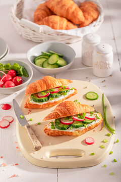 Tasty and homemade french croissant for vegetarian breakfast.