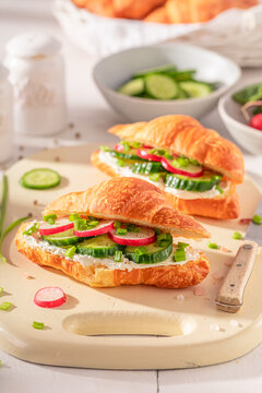 Tasty and homemade french croissant made of puff pastry.