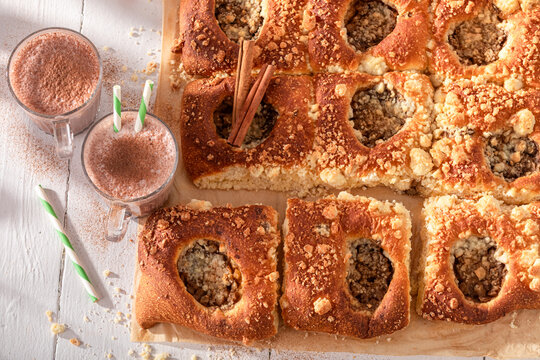 Homemade and sweet apple yeast cake as traditional dessert.