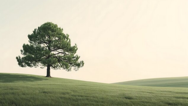 Majestic lone pine tree displayed against clean minima