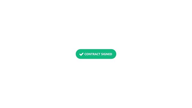Digital Signature Animation of E Signing Contract Online with Green Success Button.
