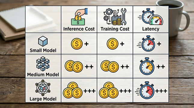 Table small medium large models inference training latency cost relative coin indicators