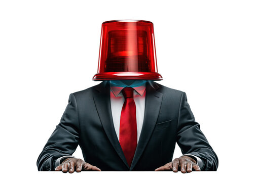 Red emergency light police officer silhouette with suit on
