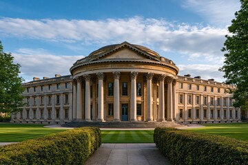 Obraz premium Classical neoclassical building with grand columns under blue sky