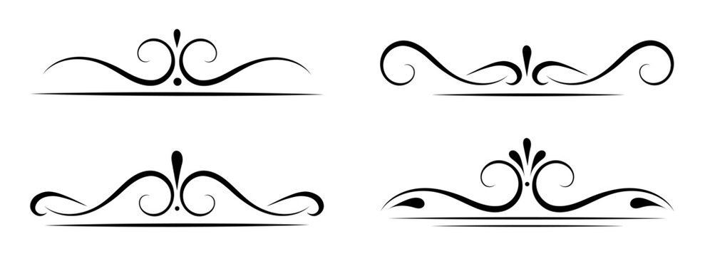 A set of text separators and decorative calligraphic lines. Hand-drawn vector illustration on a white background.