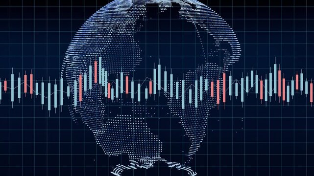 Global Financial Market Trading System with Blue Technology Background, Stock Exchange Charts and Worldwide Business Analytics