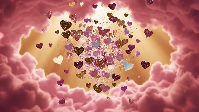A Luminous Heavenly Opening in a Pink Cloudscape with Radiant Sunbeams Illuminating the Ether