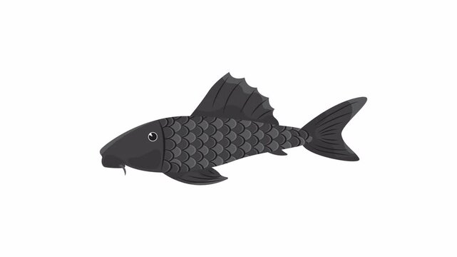 Black armored catfish icon suitable for logos, packaging, infographics, and educational materials. Clean design with minimalist shape. Vector art.