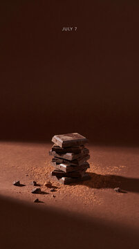 World Chocolate Day Vertical Poster With Dark Chocolate Stack