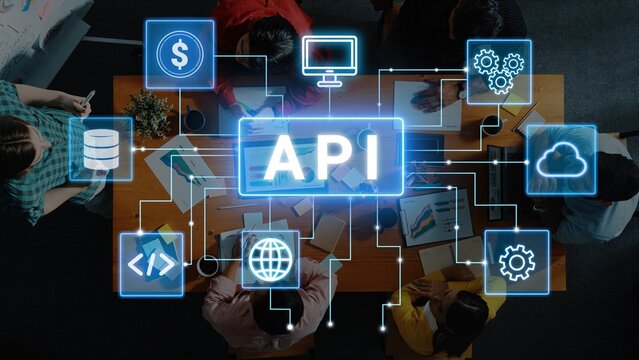Digital Concept of Application Programming Interface with Icons and Symbols Representing Technology and Data Integration in Modern Business Environments. Entropy.