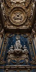 Obraz premium Ornate Baroque architecture, gold decorations, blue interior, statue, religious art