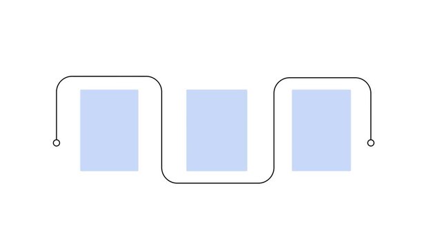 Three Rectangular Content Blocks Connected By A Continuous Curved Line Path. Simple 3 Process Steps Infographic.  Business Presentations, And Corporate Motion Graphics. Empty Space