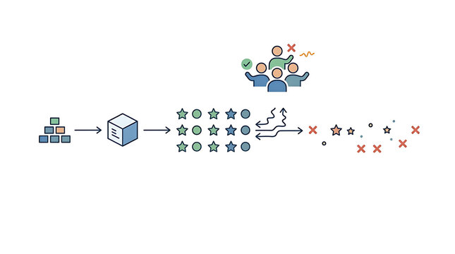 AI workflow inconsistent human feedback affecting model performance in clean minimal business technology illustration representing training instability and feedback variability in automation systems