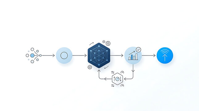 AI self optimizing workflow dynamically adjusting performance in clean minimal business technology illustration representing adaptive systems and continuous optimization in automation pipelines