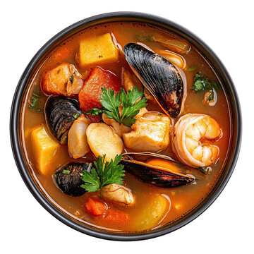 Peruvian seafood soup named Parihuela isolated on transparent background