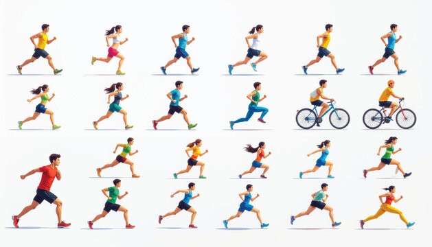 Diverse People Performing Outdoor Exercise Routines Flat Character Set Illustration