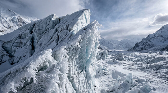 Intricate Patterns Of Rime Ice Forming On The Jagged Edges Of A Serac Delicate Beauty