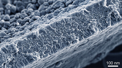 Naklejka premium Microscopic detail of ultra thin oxide based solid electrolyte separator sheet for advanced battery technology.