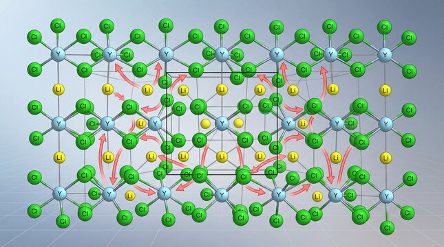 Detailed Diagrammatic Render Of A Halide Based Solid Electrolyte Structure Showing Molecular Arrangement And Composition