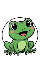 Obraz premium Cute cartoon frog illustration with big eyes and a happy smile.