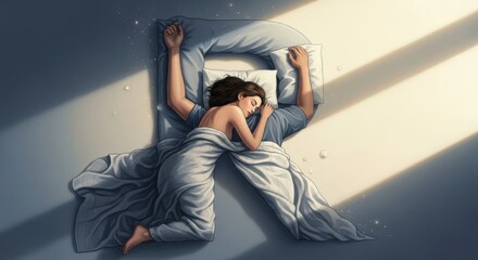 Obraz premium Couple sleeping peacefully in bed with sunlight streaming in.
