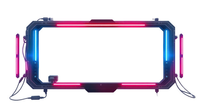 Neon Futuristic Streaming Overlay Frame with Glowing Blue and Pink Lights Design