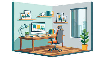 Fototapeta premium modern home office with computer and plants
