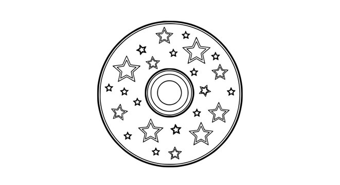Outline of a CD or DVD with stars around the edge, simple design, isolated on white