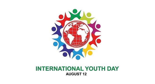 International Youth Day celebration design with a colorful globe and diverse people icons