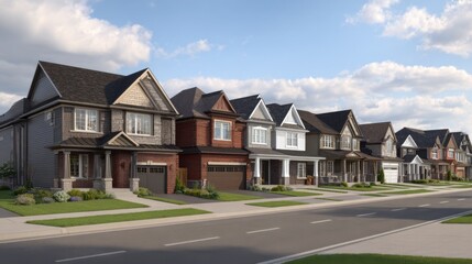 Fototapeta premium Contemporary Luxury Homes Aligned in Perspective on a Suburban Street
