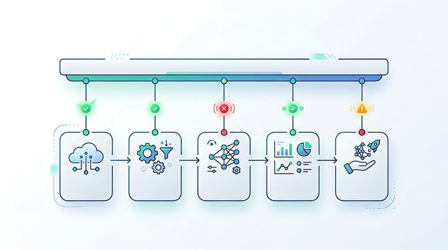 AI anomaly detection highlighting abnormal behavior in pipeline in clean minimal business technology illustration