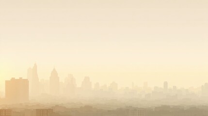 Obraz premium Dense smog obscuring city skyline silhouette at dawn or dusk with muted light and atmosphere