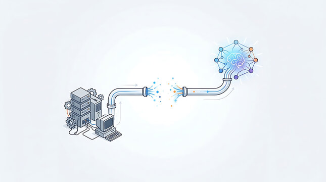 Data inconsistency between legacy system output and AI results in clean minimal business technology illustration