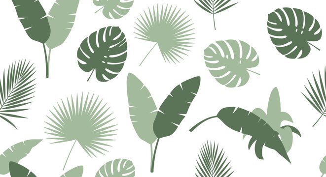 Tropical Leaves Seamless Pattern Green Botanical Design.