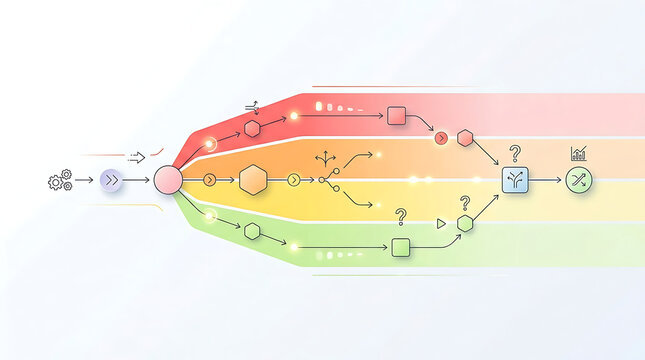 AI decision risk probability zones showing varying likelihood levels in clean minimal business technology illustration