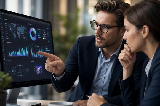 Procurement Manager and Colleague Discussing Strategic Software Platform for Supply Chain Optimization