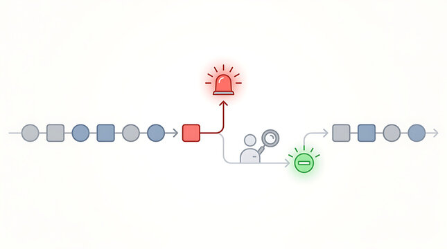 AI monitoring false positive alerts triggered without real issue in clean minimal business technology illustration