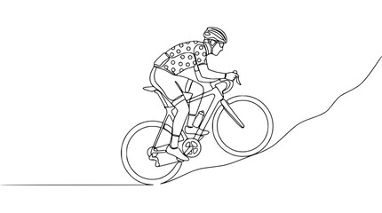 Obraz premium Cyclist Riding Bicycle Uphill Line Art - Continuous Line Drawing