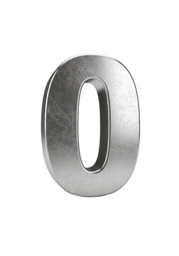 3D Metallic Zero with Scratched Texture on White Background
