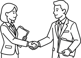 Fototapeta premium Business Partnership Handshake Agreement - Line Art Illustration.