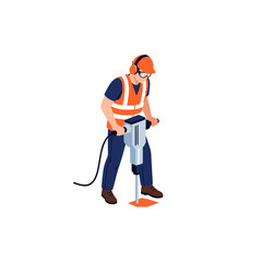 Fototapeta premium Construction Worker Using Jackhammer Illustration