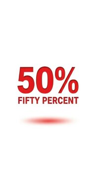 Fifty Percent Discount Sign With Red Text On White Background.